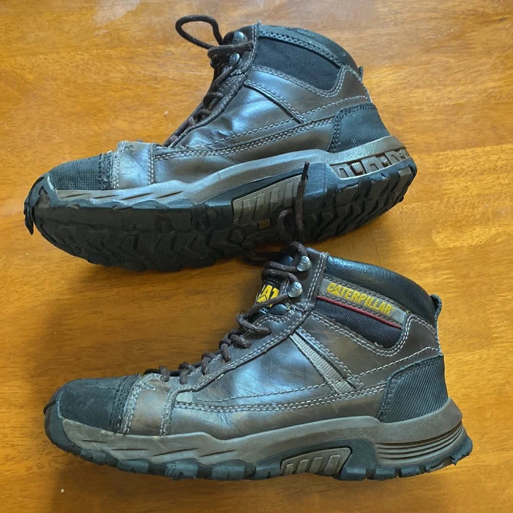 Caterpillar Brown Black Boots 8 Leather Upper Steel Toe